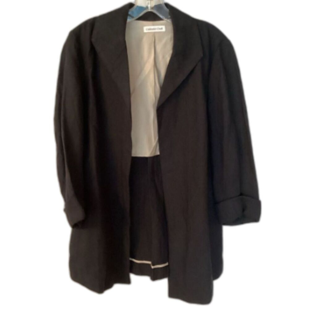 COLDWATER CREEK SIZE 10 BLACK 100% LINEN OPEN LONGLINE BLAZER